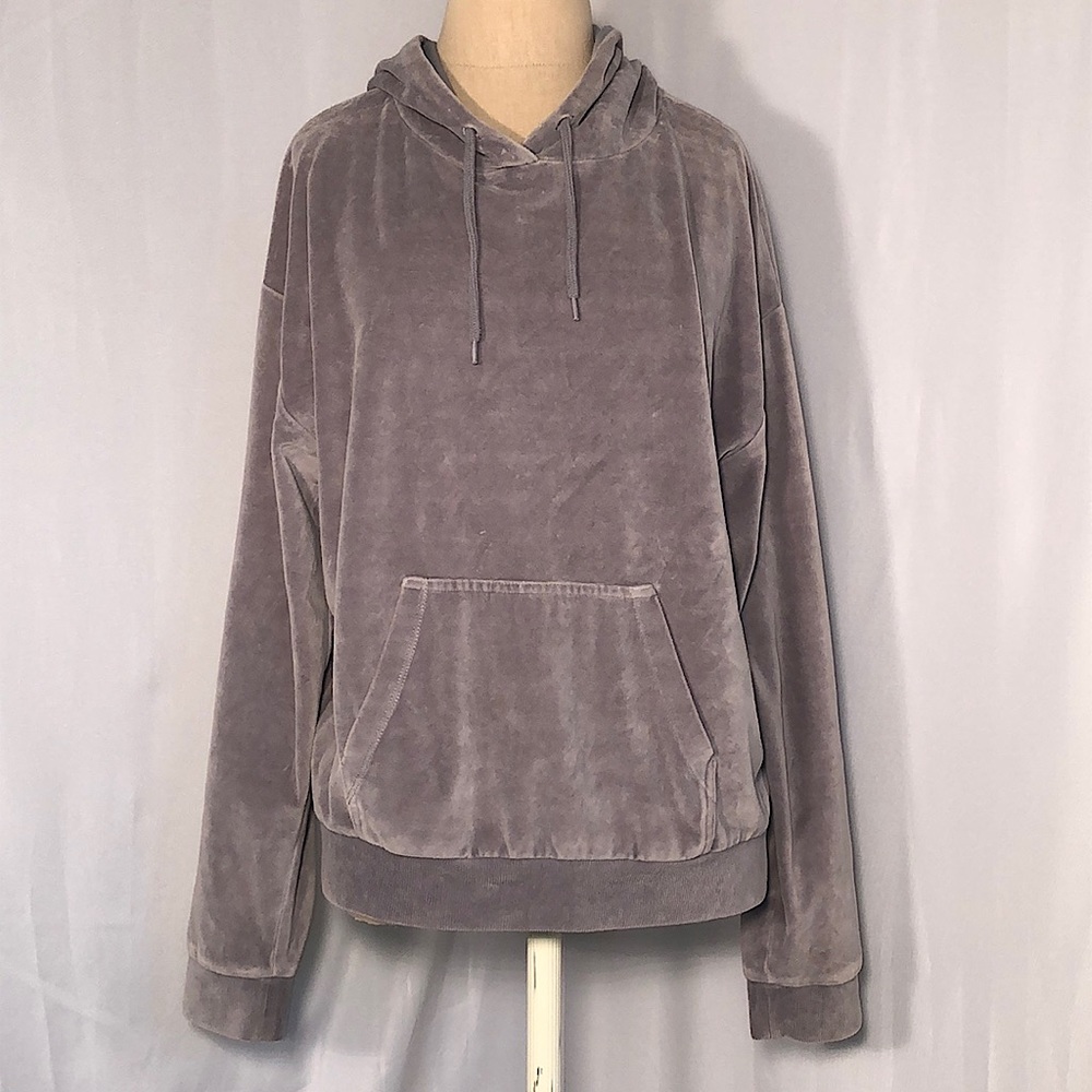 Topshop Gray Velvet Long Sleeve Hoodie 4
